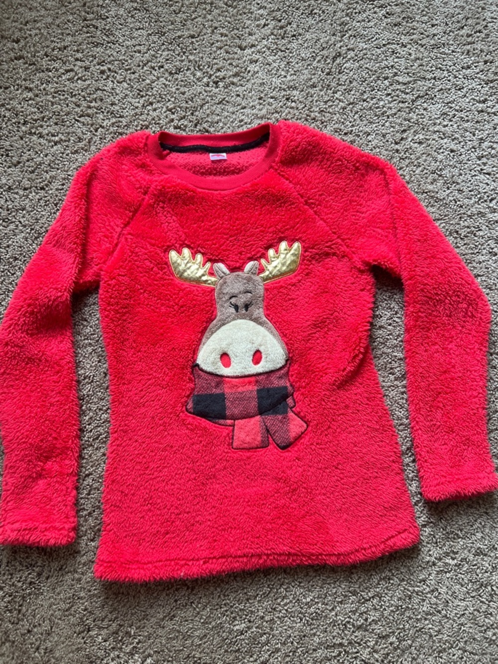 Women’s XS Holiday Time Red Fleece Sweatshirt with Moose Applique